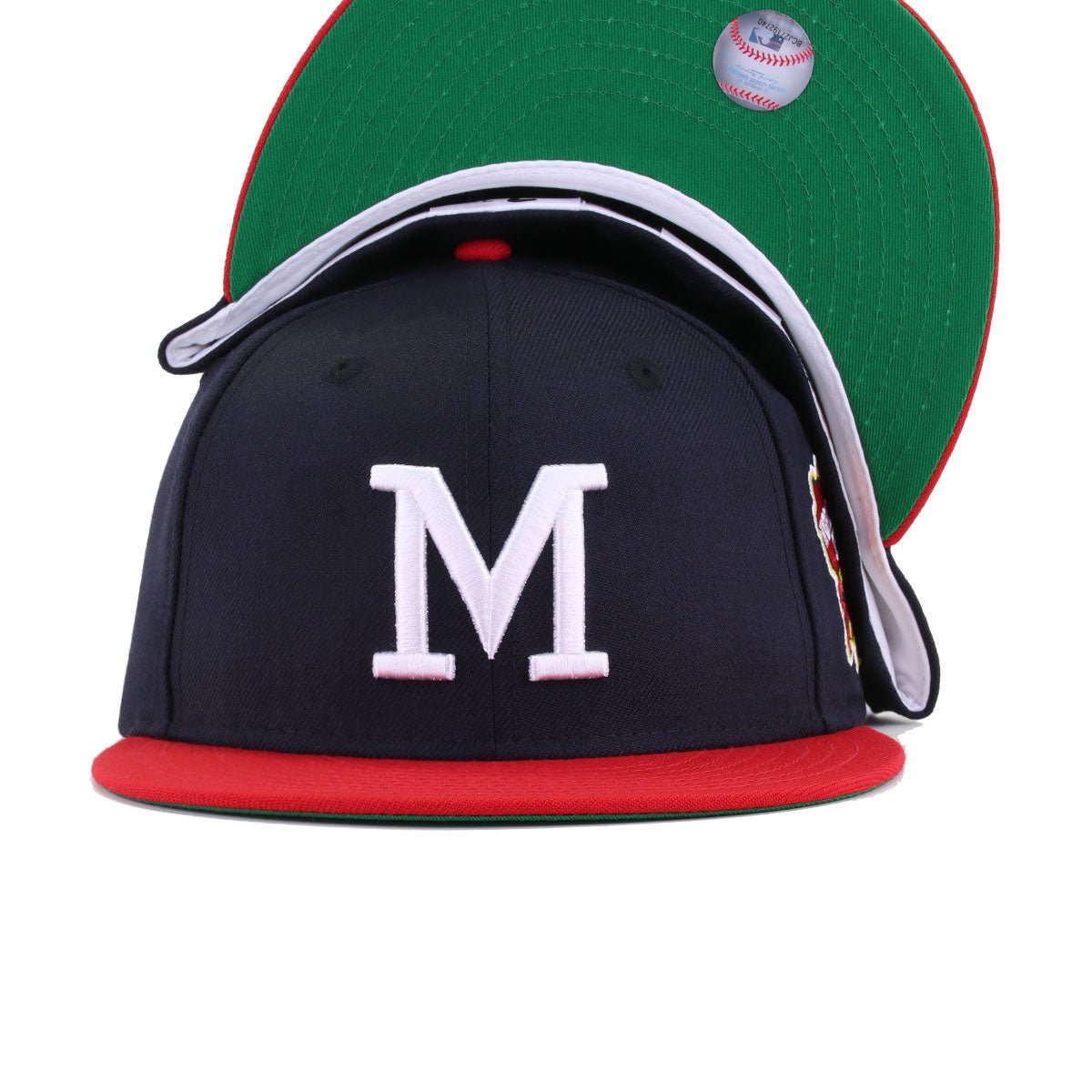 Milwaukee Braves Navy Scarlet 1957 World Series Cooperstown Green Bottom New Era 59Fifty Fitted