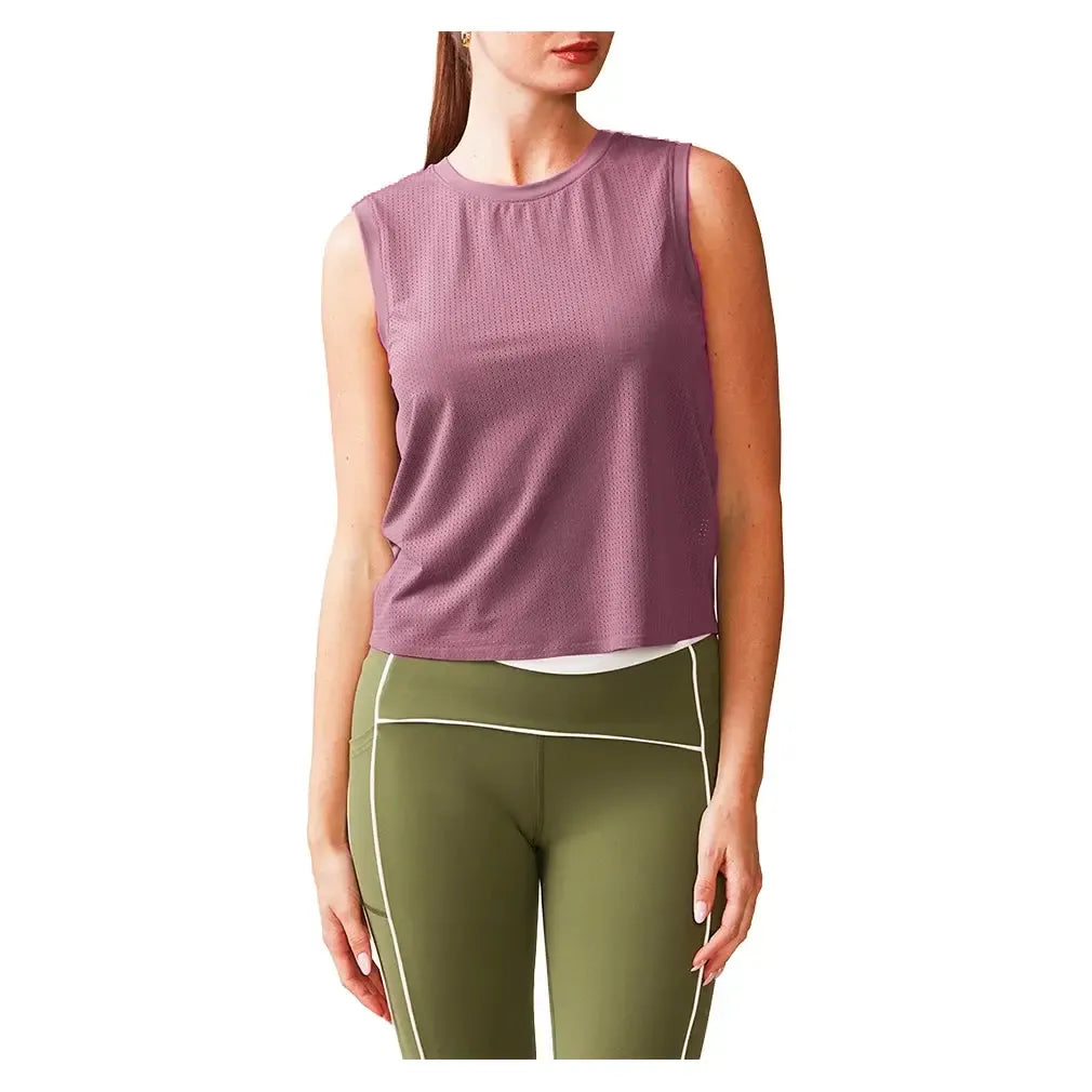Women's Perforated Racer Tennis Tank Faded Rose-Apparel-Thrive Societe-TK4156714-FRF25-Tennis Express