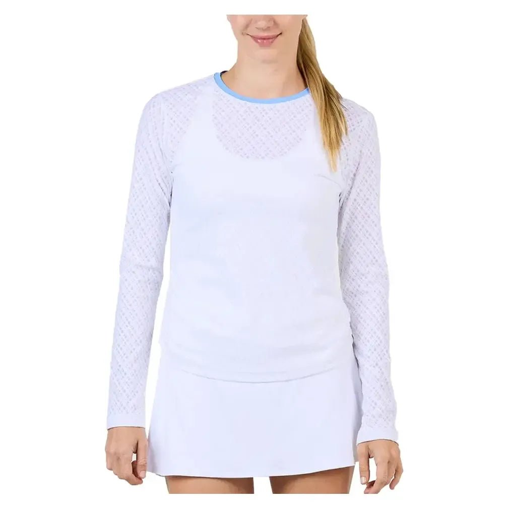 Women's Long Sleeve Tennis Top Grid Jacquard and PeriwinkleTienda Tennis