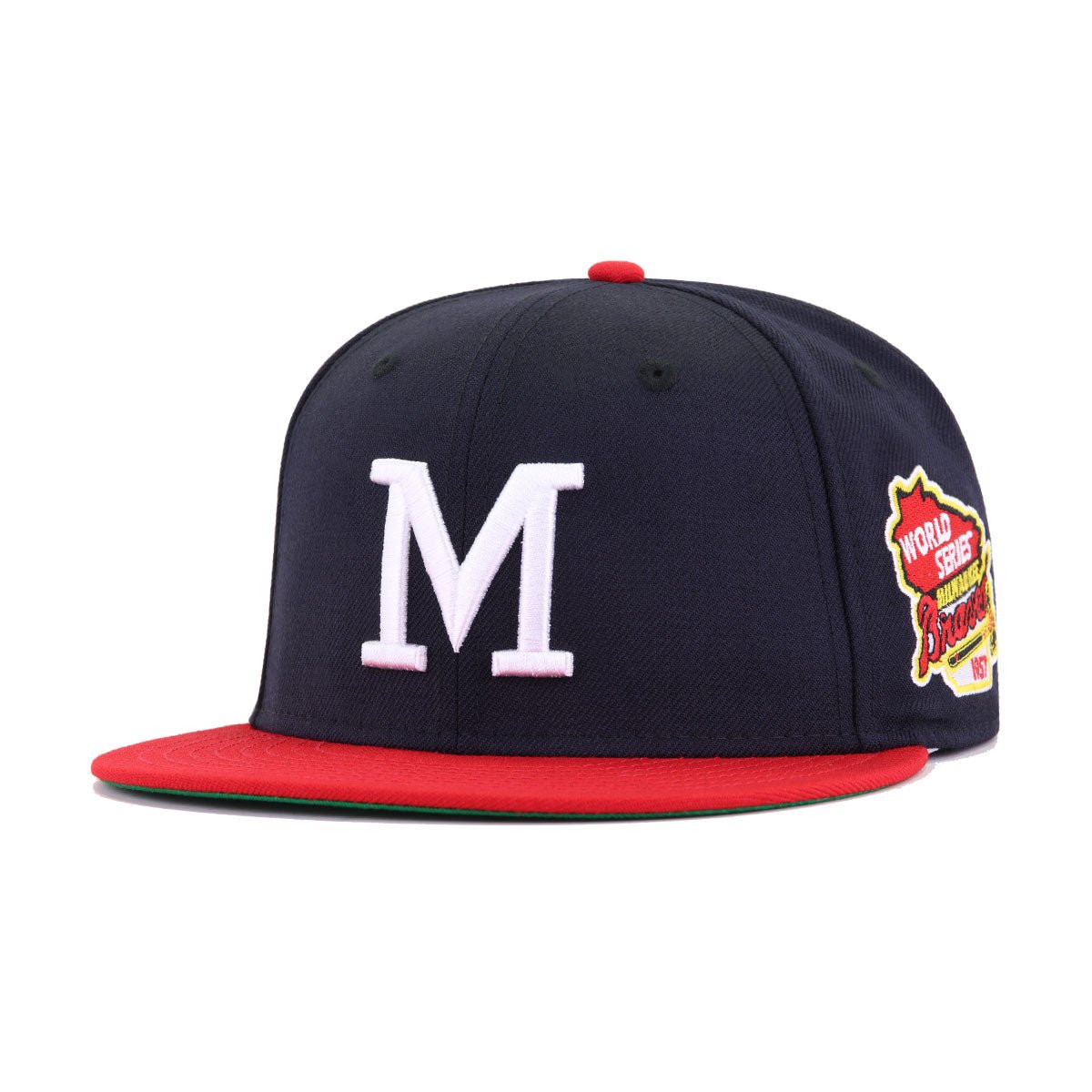 Milwaukee Braves Navy Scarlet 1957 World Series Cooperstown Green Bottom New Era 59Fifty Fitted
