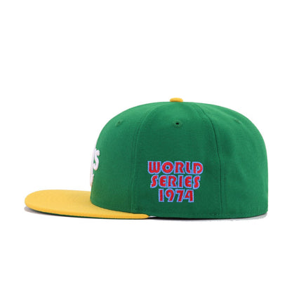 Oakland Athletics Kelly Green A Gold 1974 World Series Cooperstown Green Bottom New Era 59Fifty Fitted