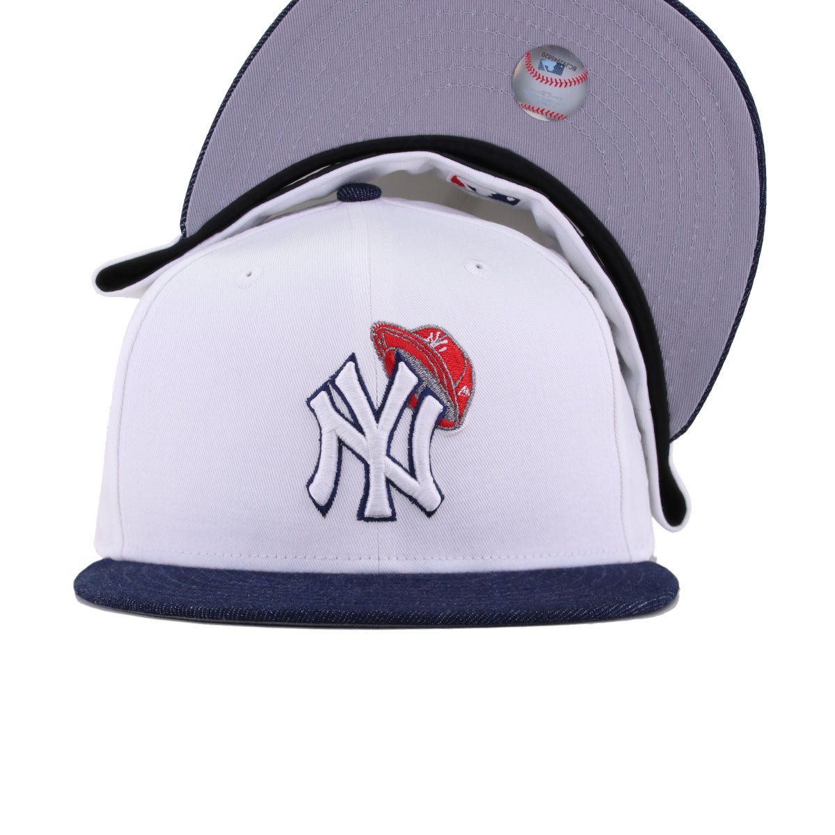 New York Yankees White Light Navy Denim New Era 59Fifty Fitted