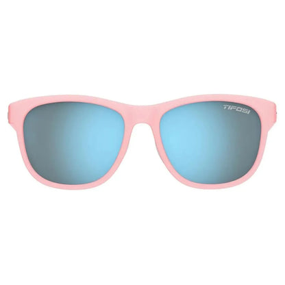 Swank Sunglasses Satin Crystal Blush with Smoke Bright Blue Lenses