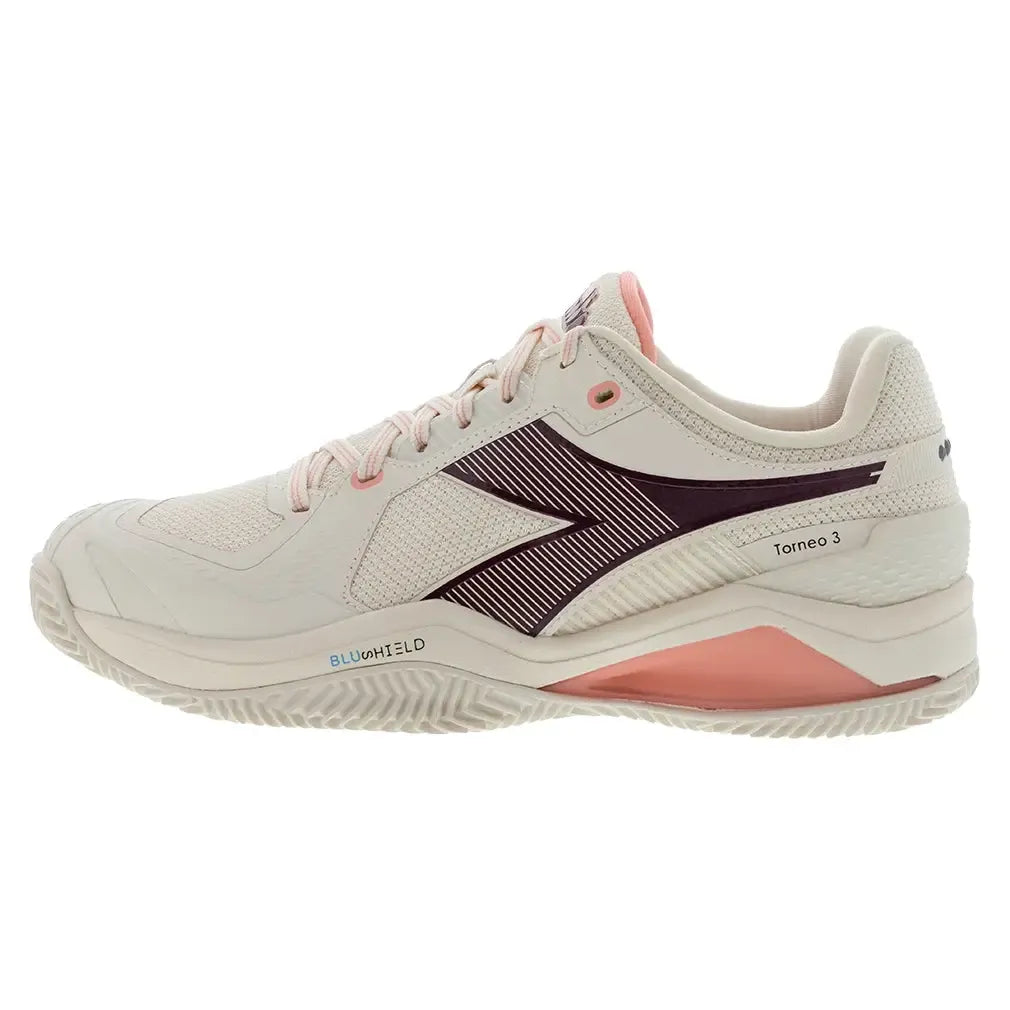 Women's Blushield Torneo 3 Clay Tennis Shoes Whisper White and Maroon