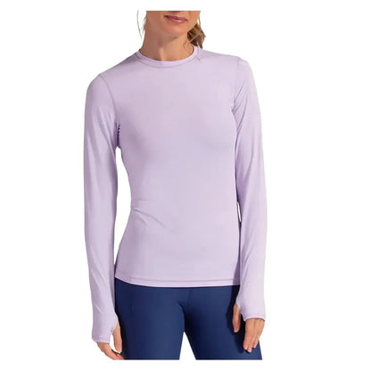 Women`s 24/7 Long Sleeve Tennis Crew-Apparel-BloqUV-2001-BBB-Lavender-Tennis Express