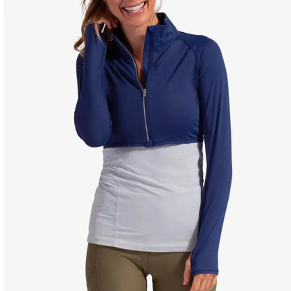 Women's Full Zip Tennis Crop Top-Apparel-BloqUV-4010-Navy-Tennis Express