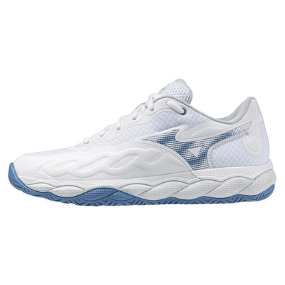 Womens Wave Enforce Court AC Tennis Shoes White and Parisian Blue-Footwear-Mizuno-550076-00PSF24-1-2-[Sku]-Tennis Express