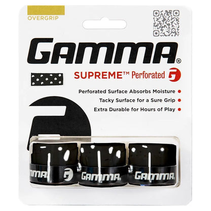 Supreme Perforated Overgrip 3 Pack-Accessories-Gamma-93816-BLACK-L-Tennis Express
