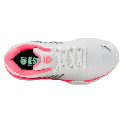 Women's Hypercourt Express 2 Tennis Shoes White and Neon Pastel Pink
