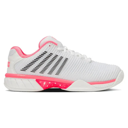 Women's Hypercourt Express 2 D Width Tennis Shoes White and Neon Pastel Pink
