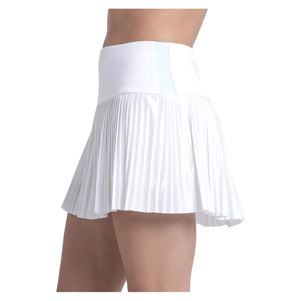 Women's Racer Rib Pleated Tennis Skort White and Wave Blue