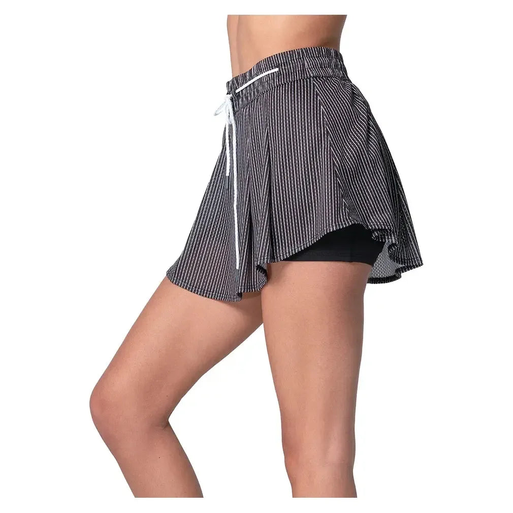 Women's High Waist Pinstripe Tennis Skort Black