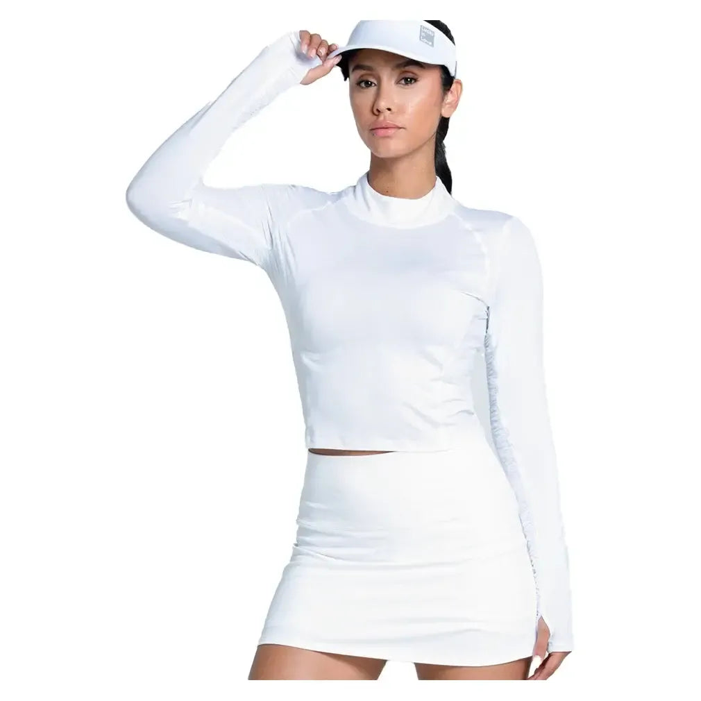 Women's LUV Mock Neck Hip Fit Long Sleeve Tennis Top White
