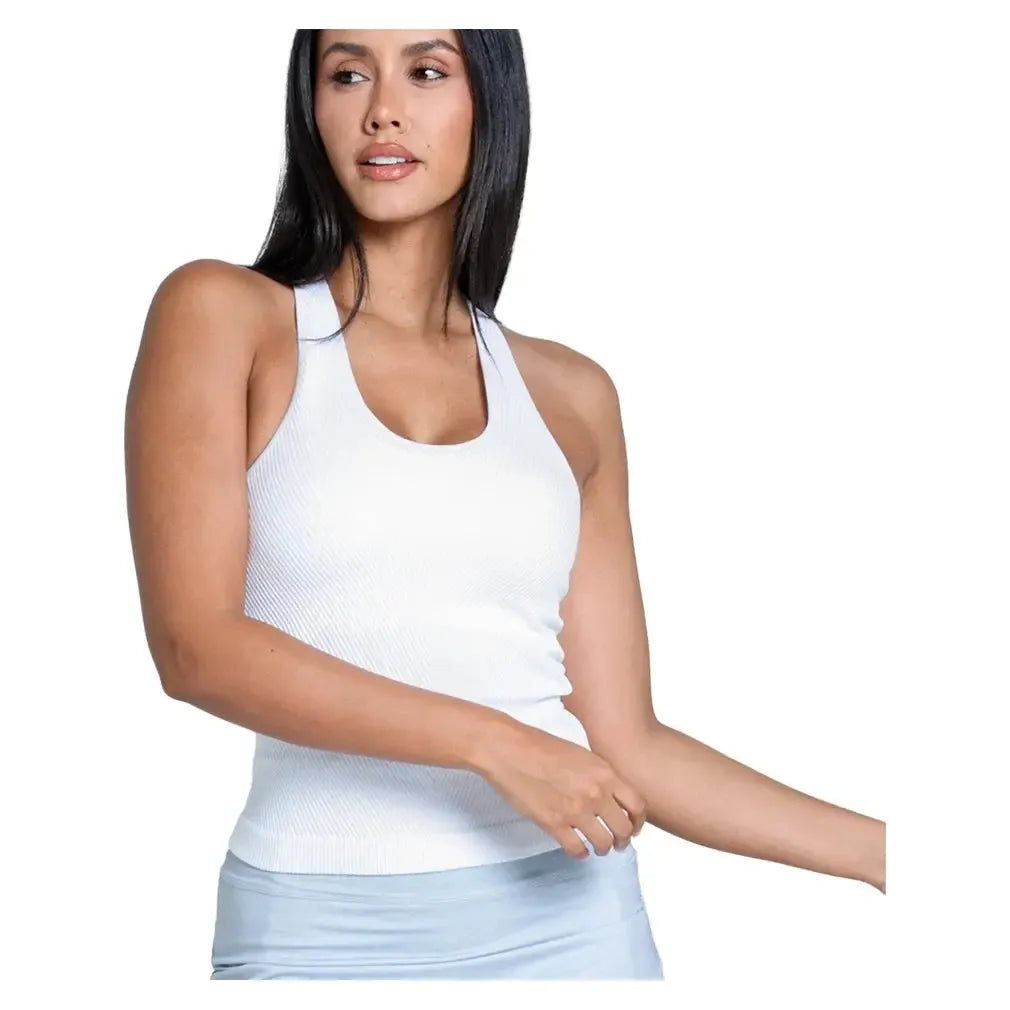 Women's Seamless Scoop Neck Tennis Tank with Bra-Apparel-Lucky In Love-CX076-U25-011-1-Tennis Express