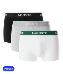 Calzoncillos Lacoste Algodón Elasticos Negro/Blanco/Gris (Pack x3)