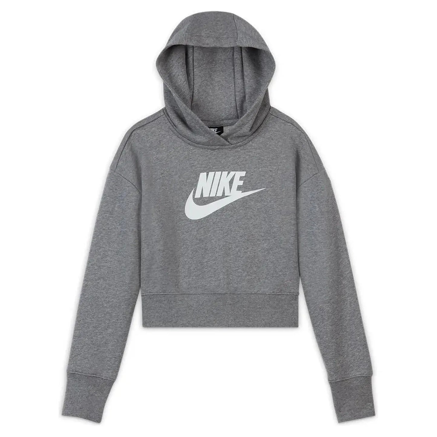 Girls' Sportswear Club French Terry Cropped Hoodie Carbon Heather and White