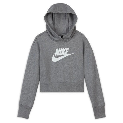 Girls' Sportswear Club French Terry Cropped Hoodie Carbon Heather and White