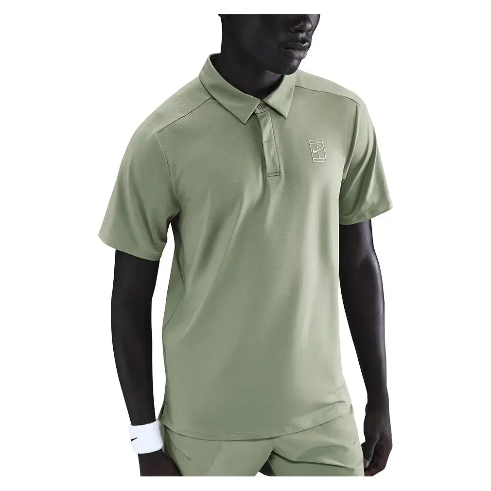 Men's Court Dri-FIT Advantage Tennis Polo Oil Green and White-Apparel-Nike-FZ6907-386H25-3-Tennis Express