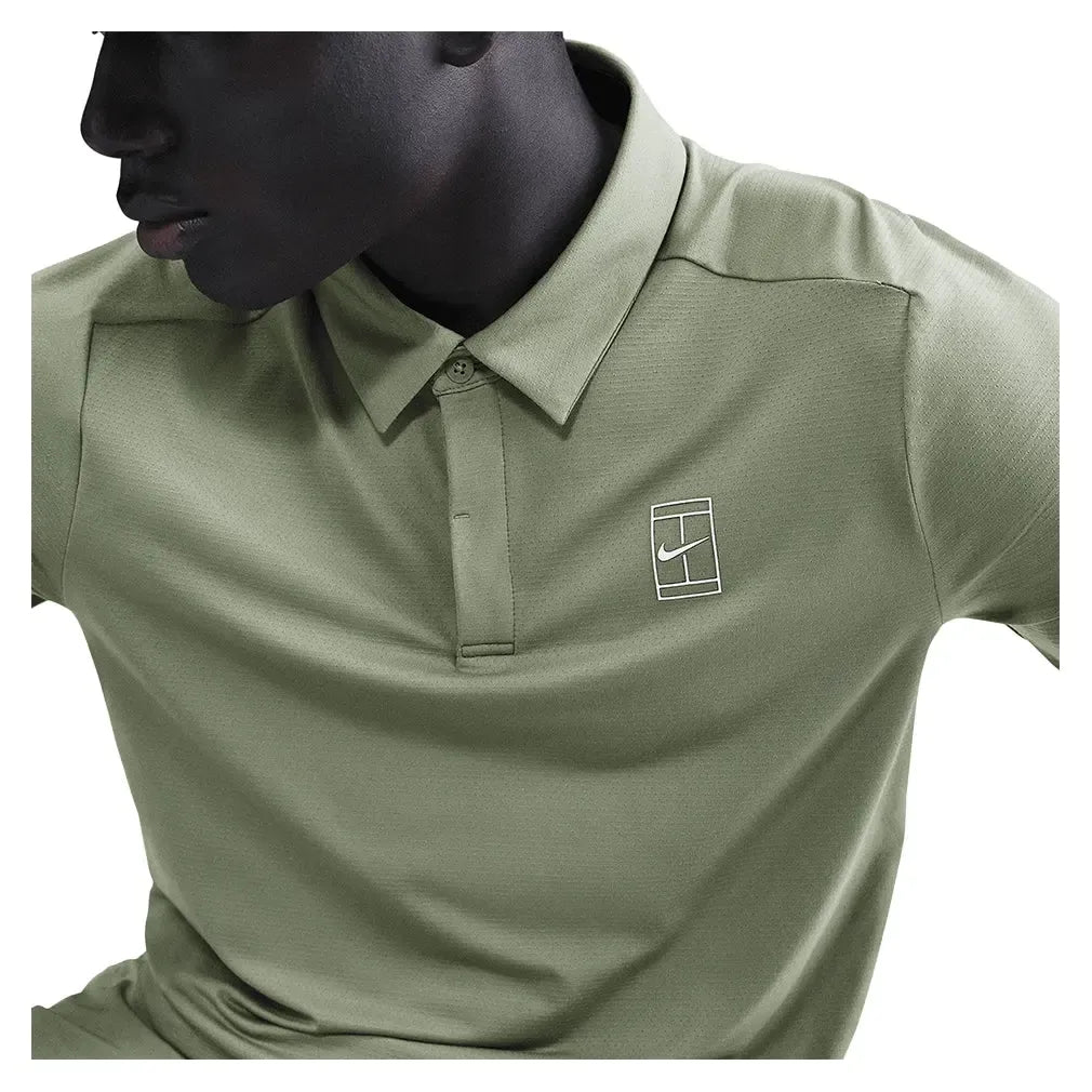 Men's Court Dri-FIT Advantage Tennis Polo Oil Green and White