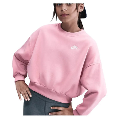 Girls' Sportswear Club Fleece Boxy Crew-Neck Sweatshirt Med Soft Pink-Apparel-Nike-FZ9244-690H25-Tennis Express