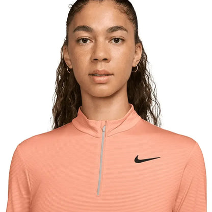 Women's Dri-Fit Victory 1/2 Zip Long Sleeve Tennis Top Apricot Agate and White