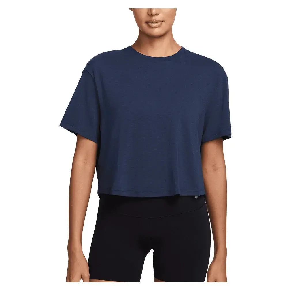 Women's One Relaxed Dri-FIT Cropped Short-Sleeve Top Midnight Navy-Apparel-Nike-HJ1065-410-3-Tennis Express
