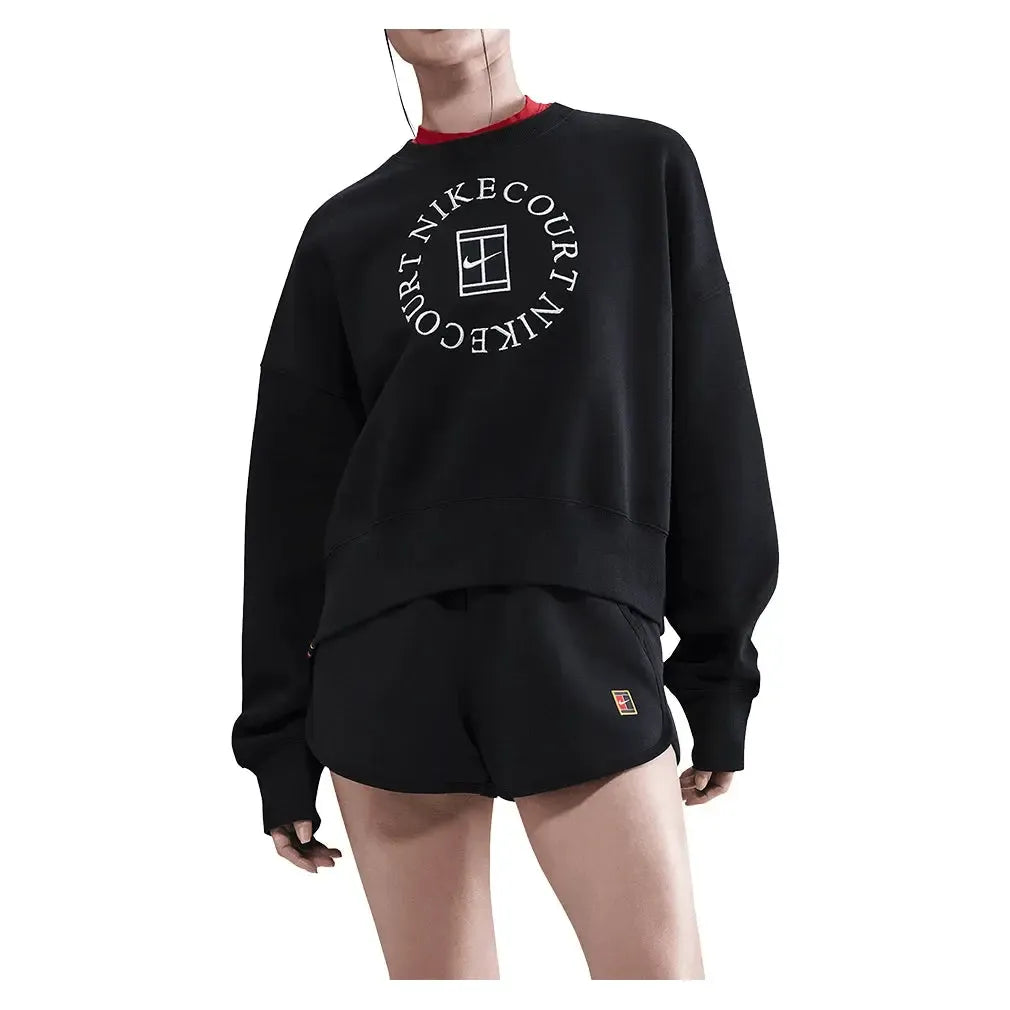 Women's Court Heritage Phoenix Fleece Oversized Long Sleeve Tennis Crew Black-Apparel-Nike-HJ8988-010-Tennis Express