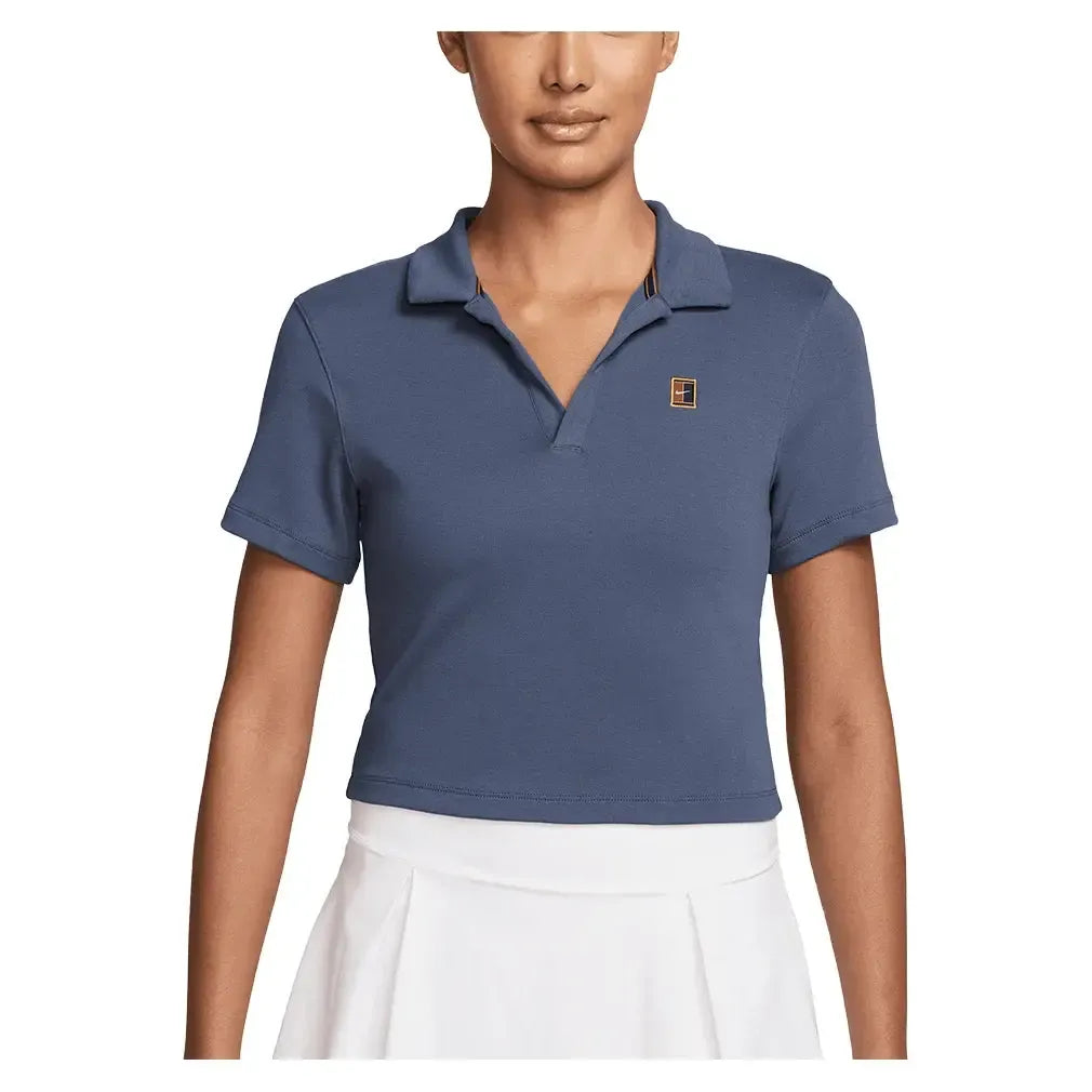 Women's Court Heritage Short-Sleeve Cropped Tennis Polo Diffused Blue-Apparel-Nike-HJ8992-491-Tennis Express