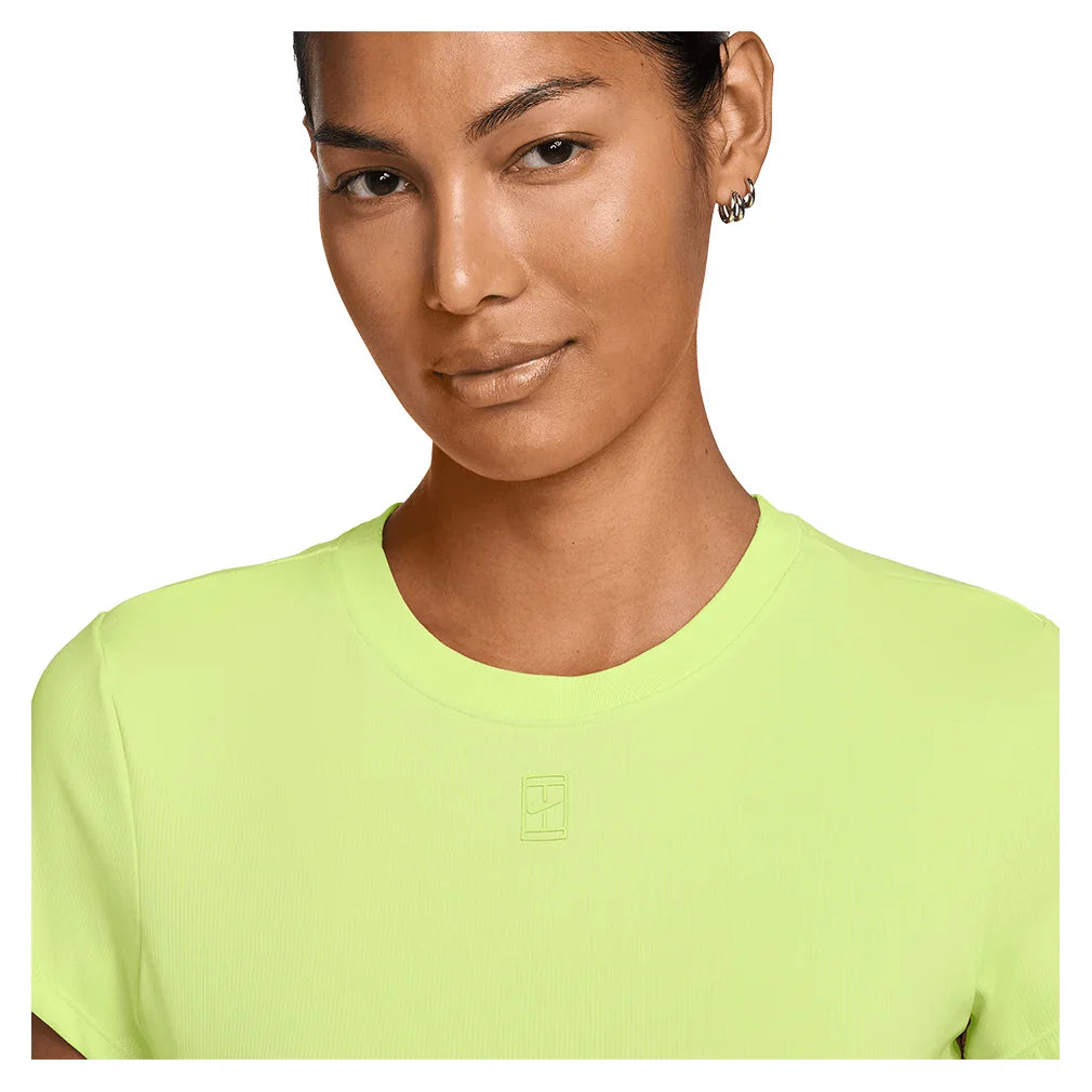 Women's Court Dri-FIT Advantage Short Sleeve Tennis Top Lt Lemon Twist and Black