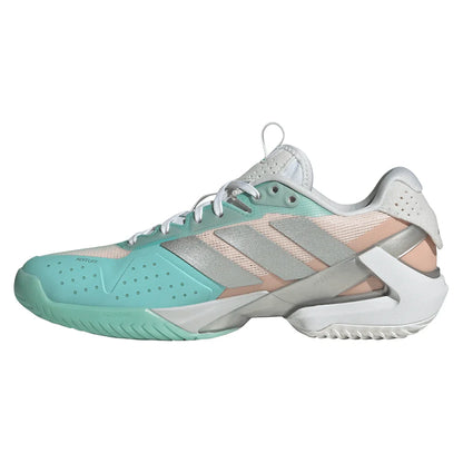 Women's Adizero Ubersonic 5 Tennis Shoes Flash Aqua and Silver Metallic