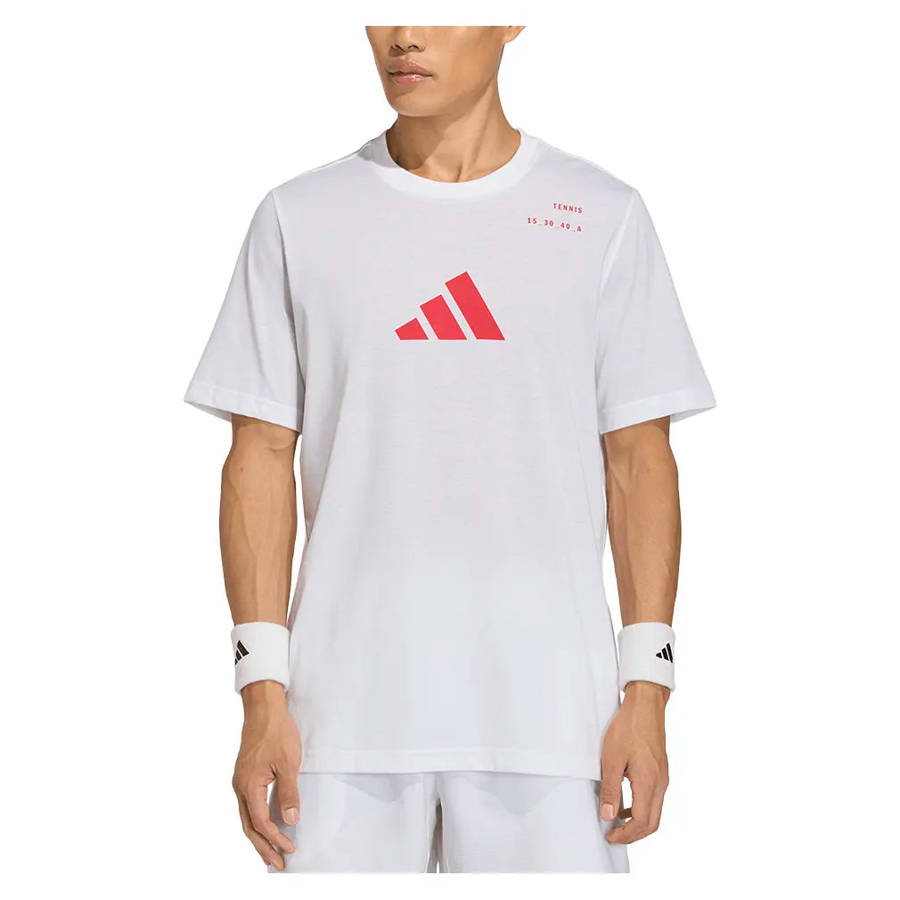 Men's Graphic Tennis Top White and Pure Ruby