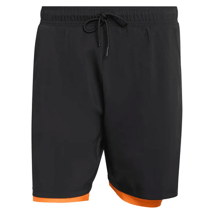 Men's Club 2IN1 7 Inch Tennis Short Black and Pure Orange-Apparel-Adidas-KB9733-S26-1-Tennis Express