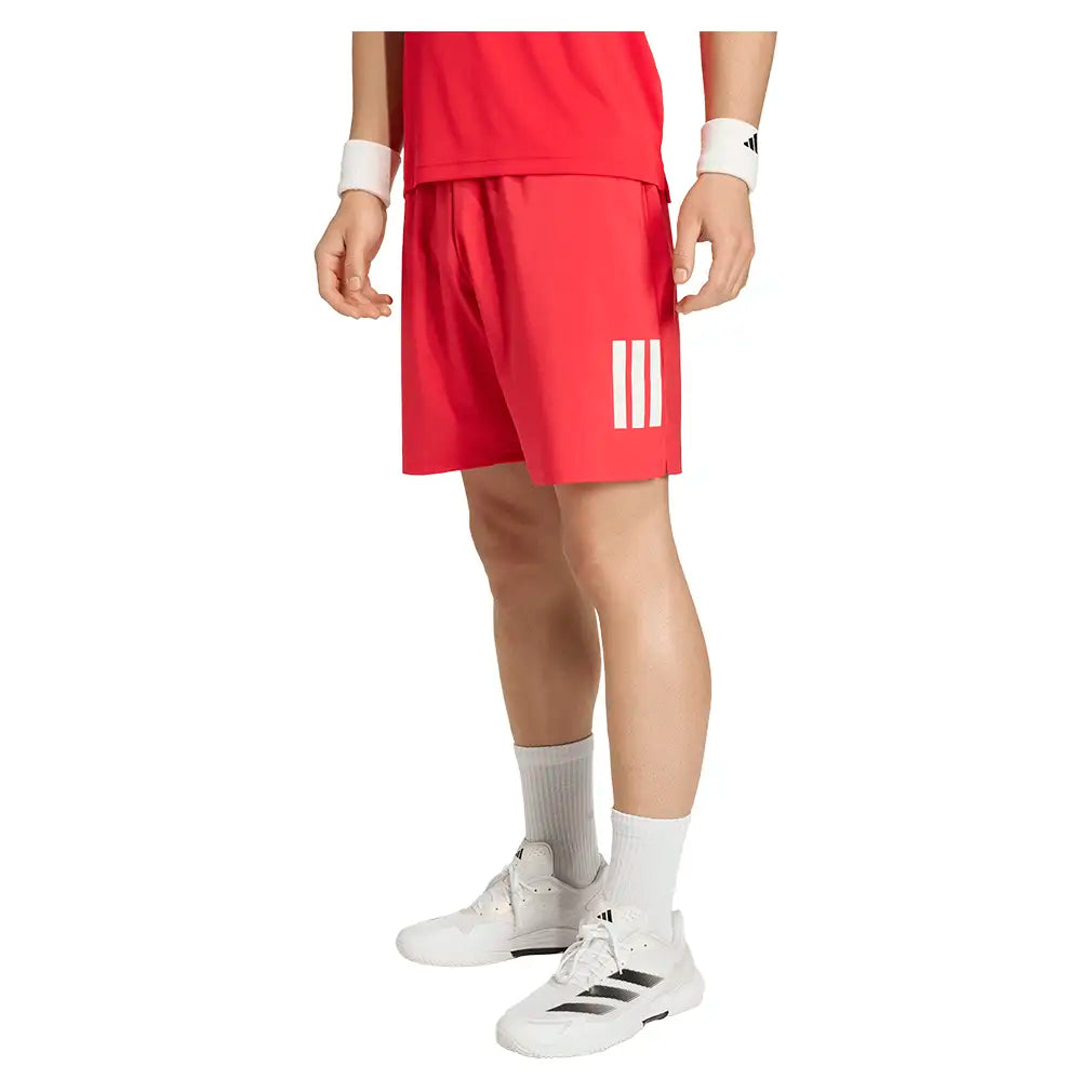 Men's Club 7 Inch 3 Stripe Tennis Shorts Pure Ruby