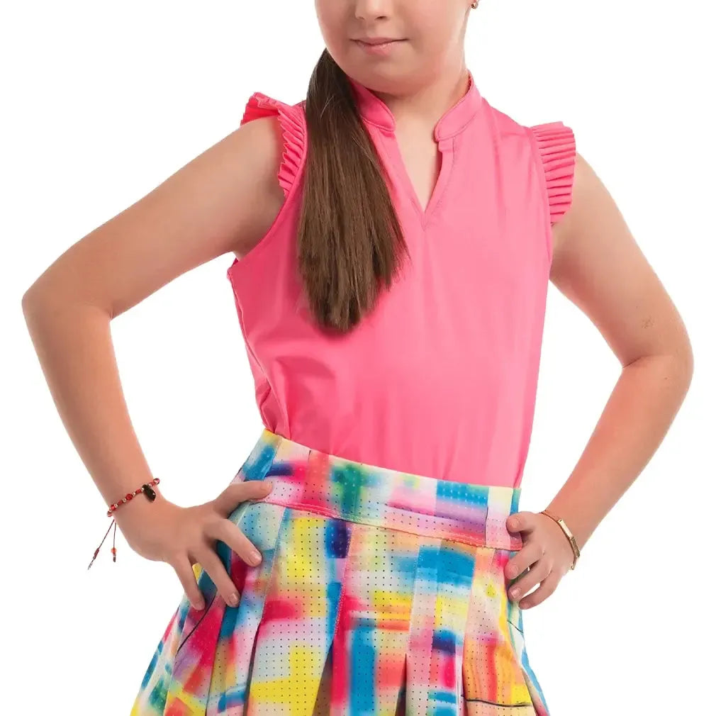 Girls' Pleat Me Up Tennis Tank-Apparel-Lucky In Love-T233-B-Tennis Express