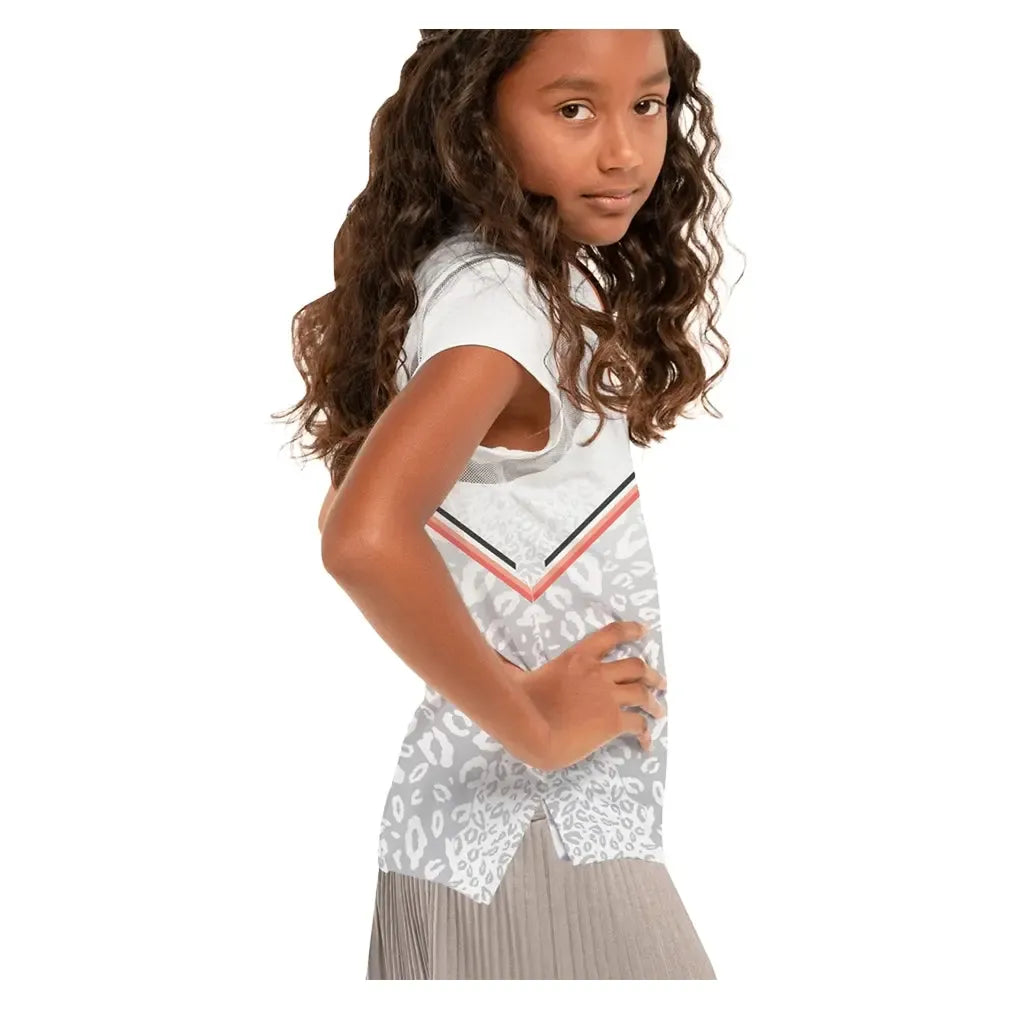 Girls' Wild Cat Short Sleeve Tennis Top White