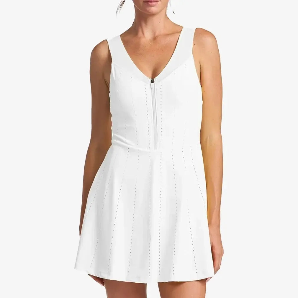 Women's Endure Perforated Zip Tennis Dress White-Apparel-Thrive Societe-TD9024024-WHTU25-Tennis Express