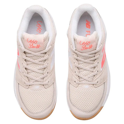 Women's Coco Delray D Width Tennis Shoes Bisque and Urgent Red