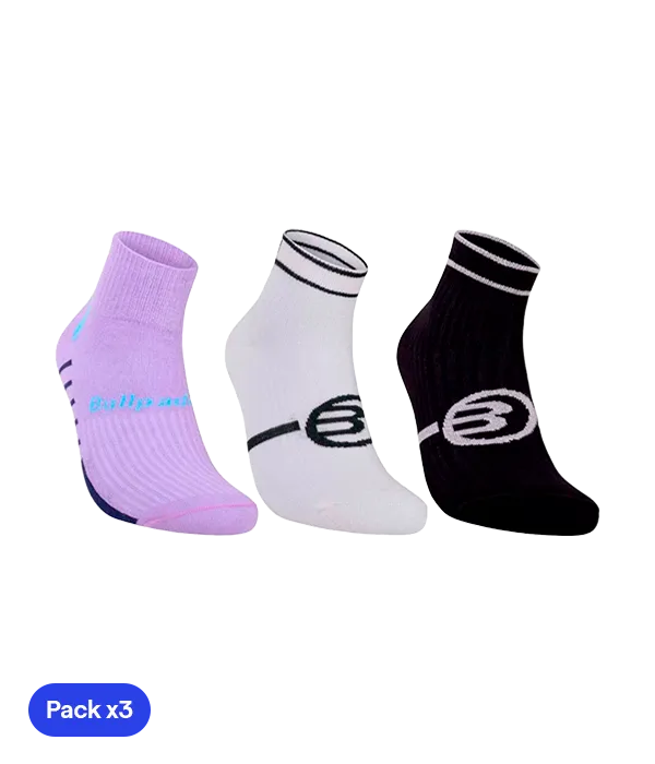 Socks Bullpadel BP2402 Mujer Blanco/Negro/Morado 2025 (Pack x3)
