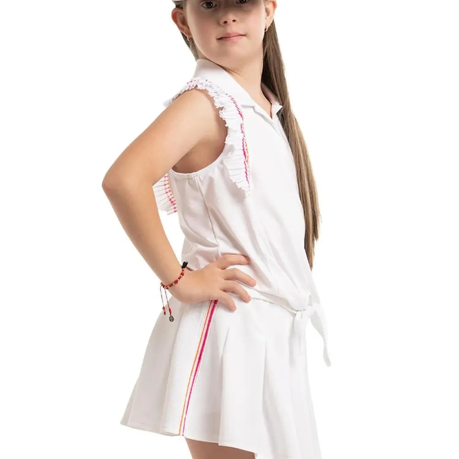 Girl's Classic Stripes Tie Tennis Polo WhiteTienda Tennis