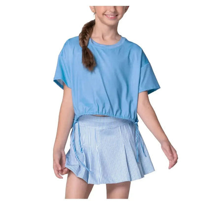 Girls' Linen Stripe Pleat Tennis Skort PeriwinkleTienda Tennis