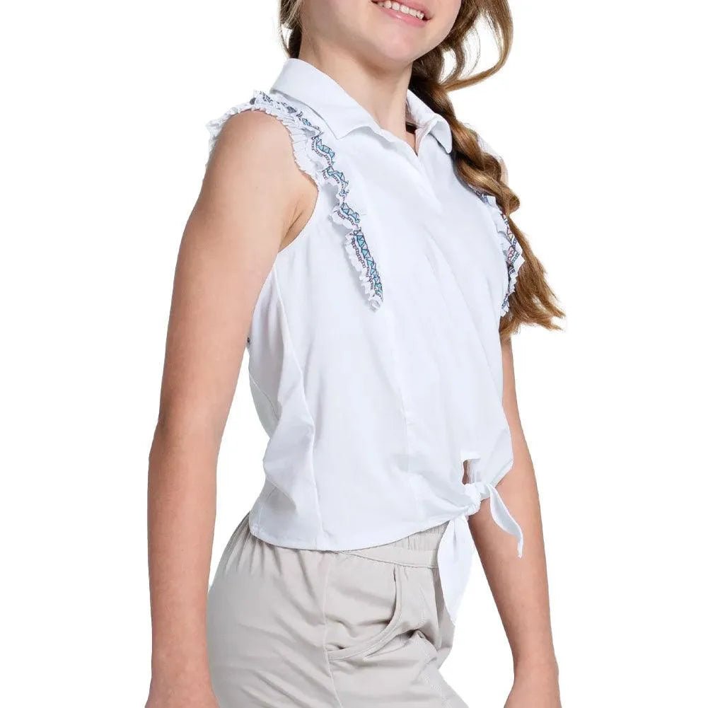 Girls' Lucky Stripe Tie Tennis Polo WhiteTienda Tennis
