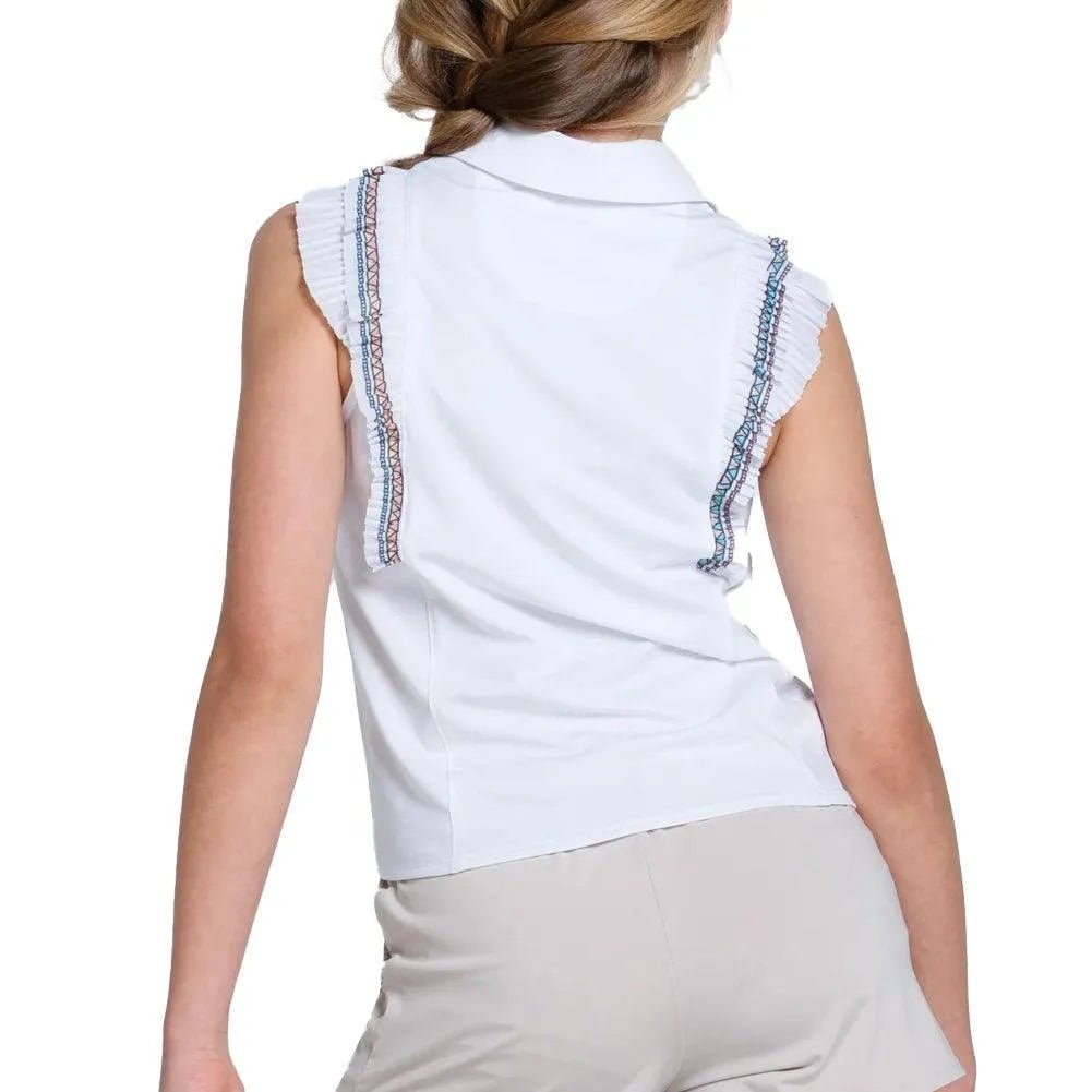 Girls' Lucky Stripe Tie Tennis Polo WhiteTienda Tennis