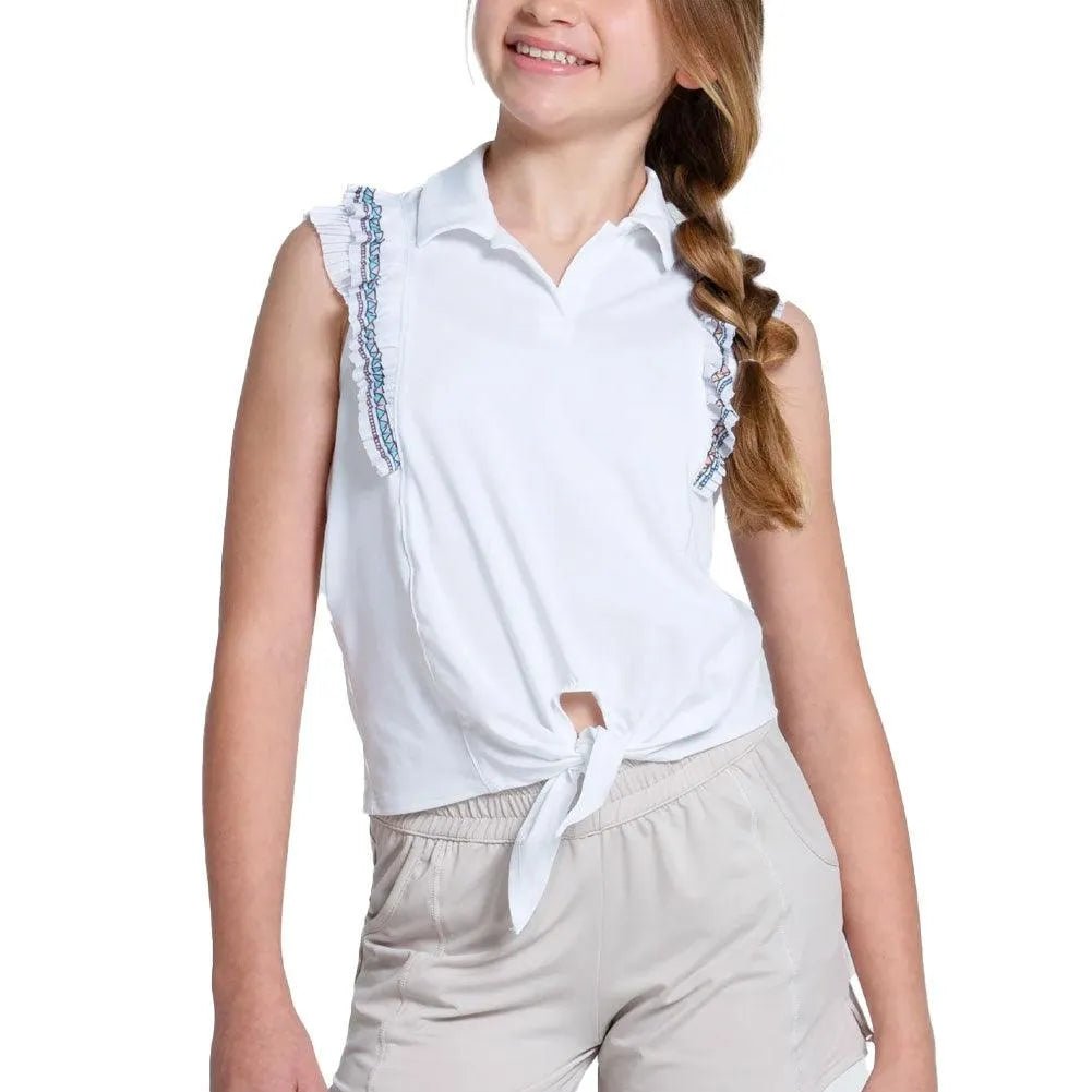 Girls' Lucky Stripe Tie Tennis Polo WhiteTienda Tennis