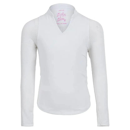Girls' Mandarin Collar Long Sleeve Tennis Top WhiteTienda Tennis