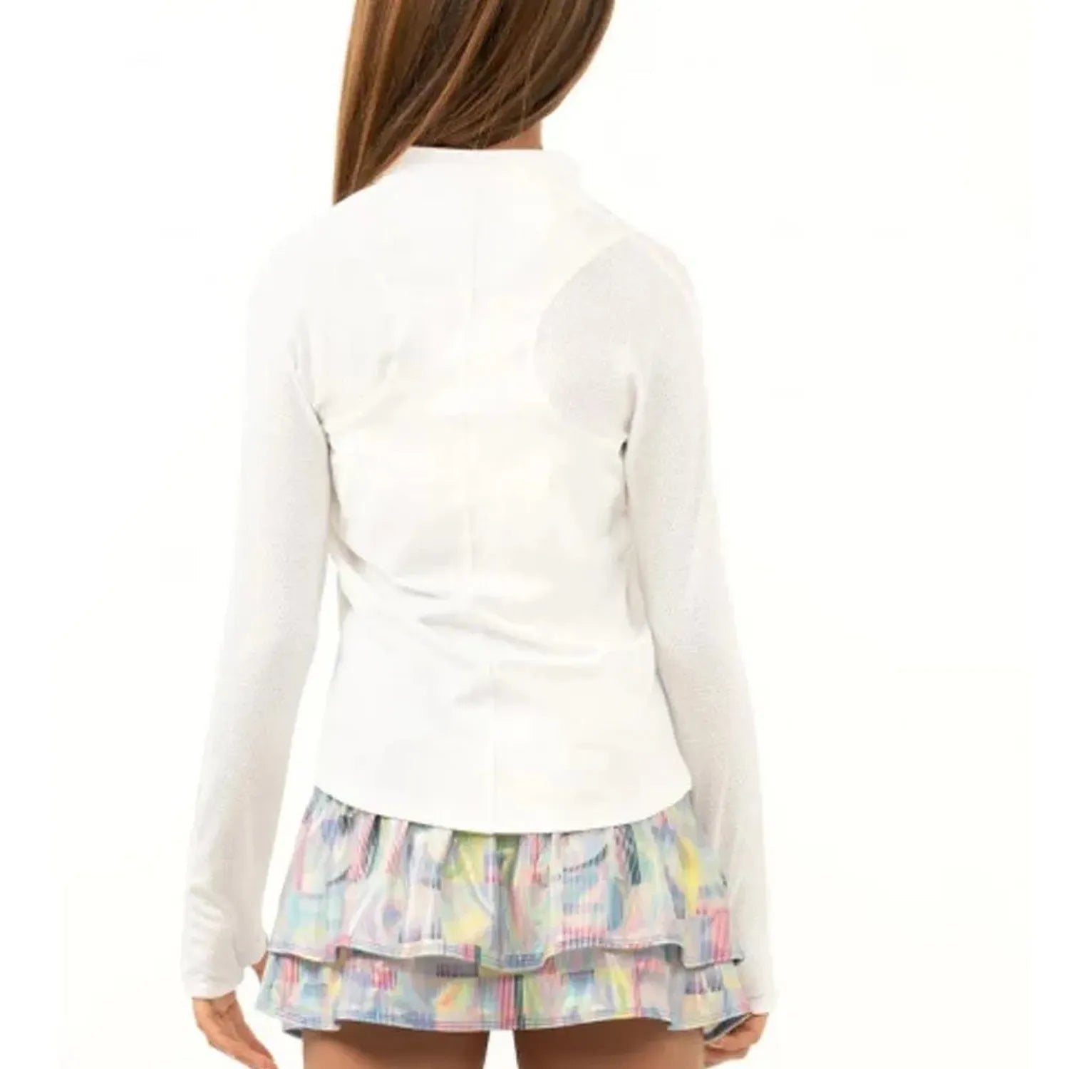 Girls' Mandarin Collar Long Sleeve Tennis Top WhiteTienda Tennis
