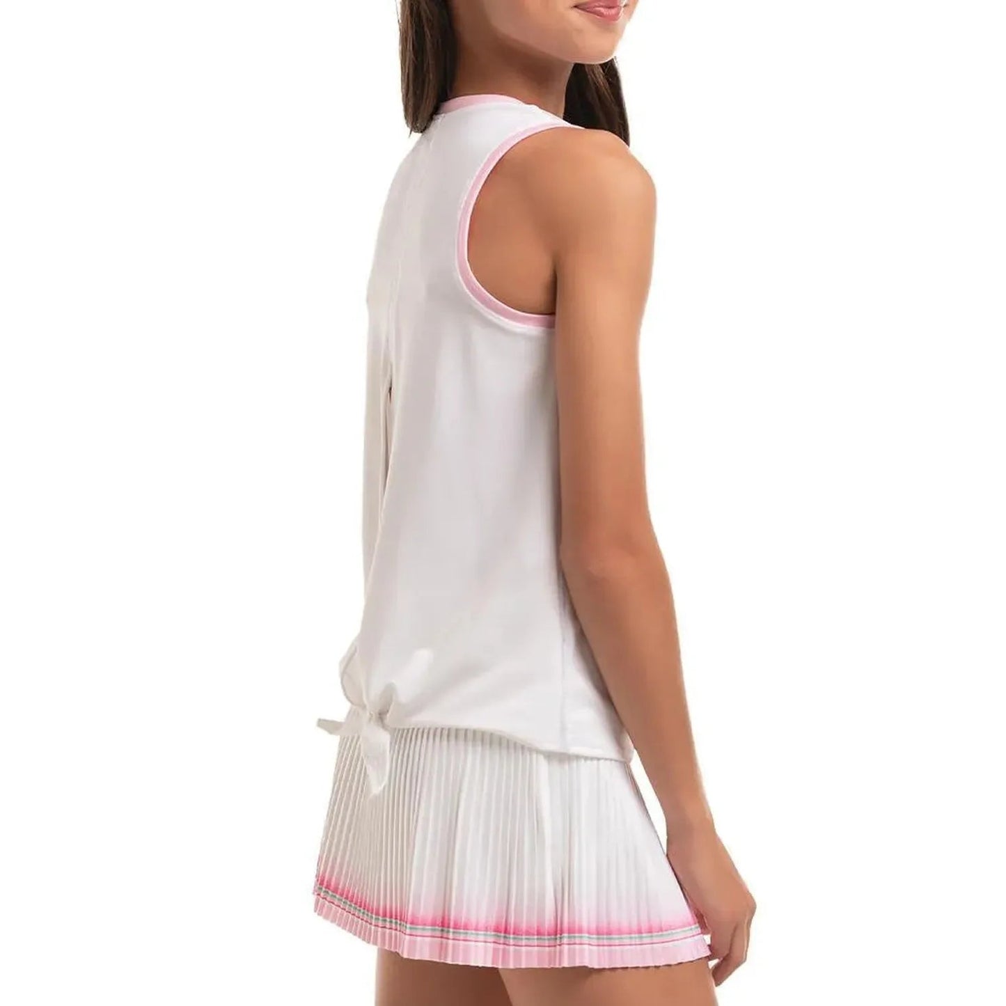Girl's Retro Deco Tie Back Tennis Tank WhiteTienda Tennis