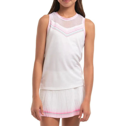 Girl's Retro Deco Tie Back Tennis Tank WhiteTienda Tennis