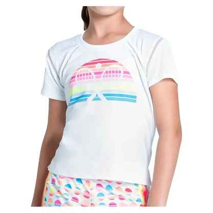 Girls' Retro Sunset Short Sleeve Tennis Top WhiteTienda Tennis