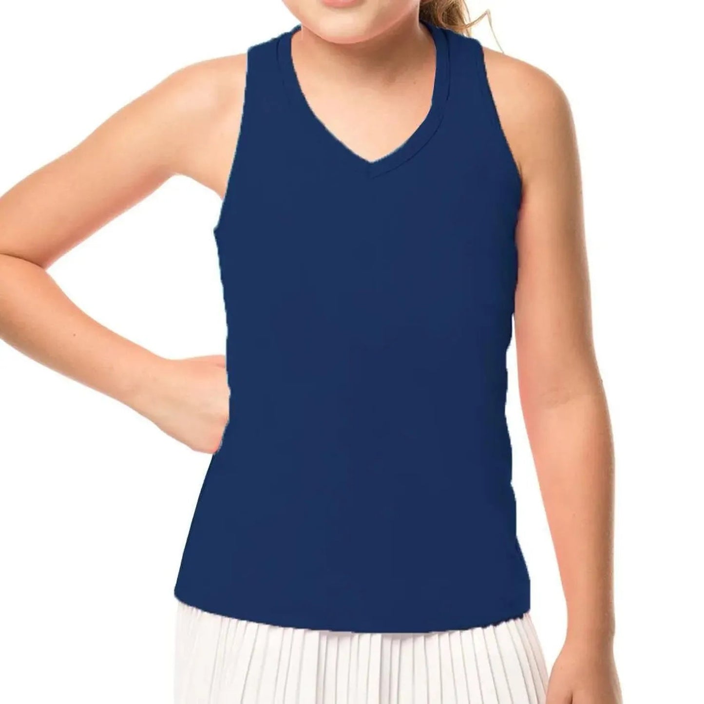 Girl's V - Neck Cutout Tennis Tank NavyTienda Tennis