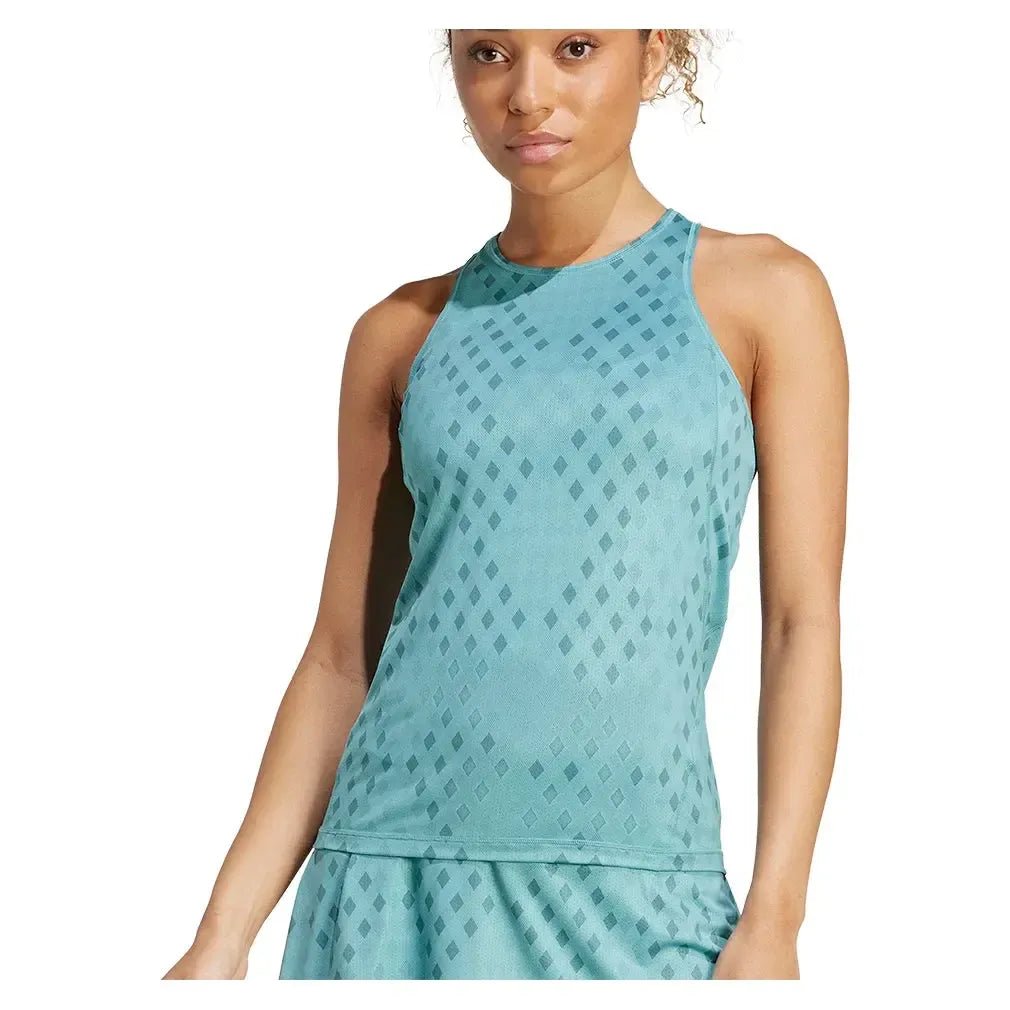 Women's Club Graphic Tennis Tank Powder Teal and Preloved TealTienda Tennis